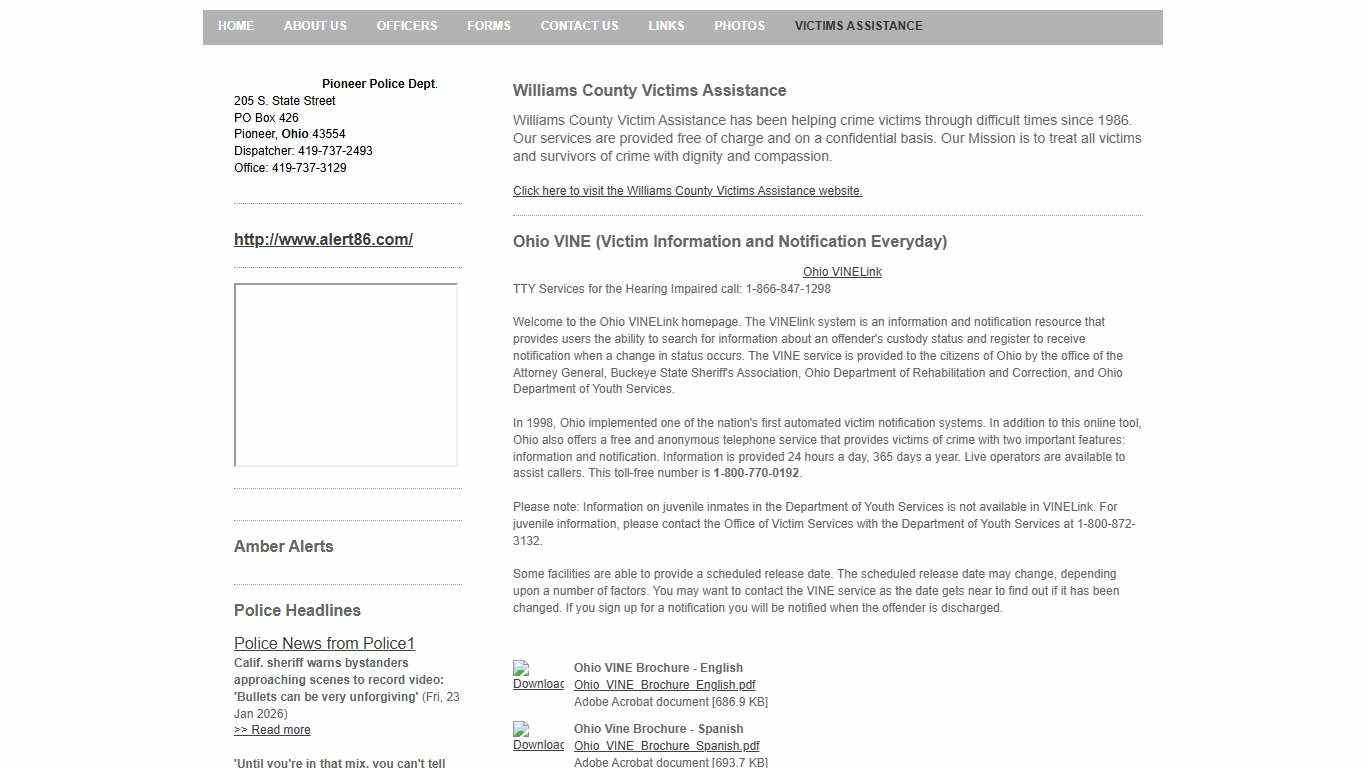 Pioneer Police Department - Victims Assistance