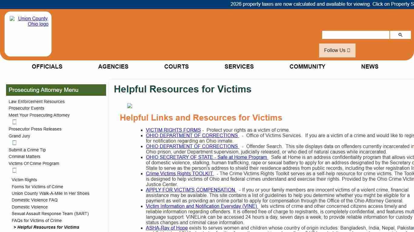 Union County, Ohio - Helpful Resources for Victims