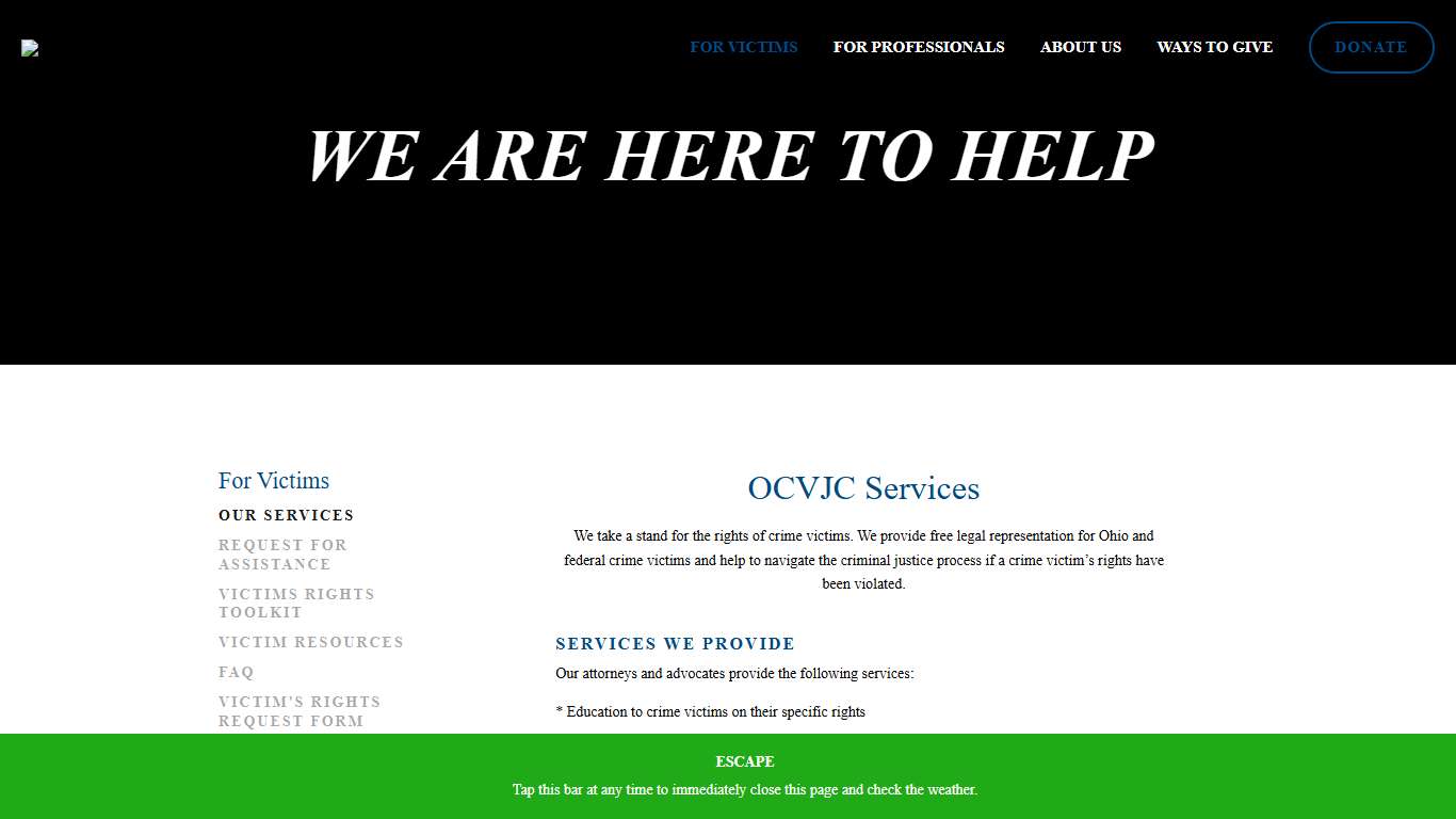 Services provided by OCVJC — Ohio Crime Victim Justice Center